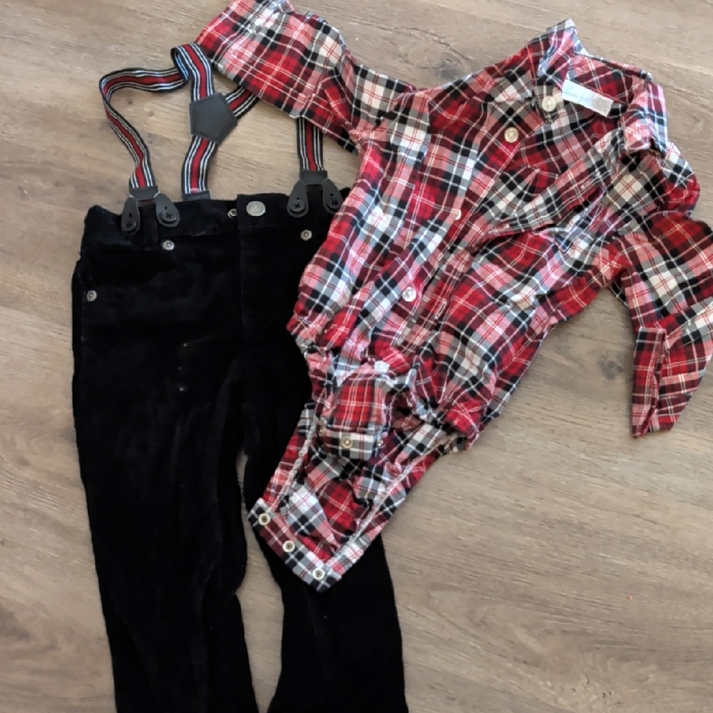 Koala Kids Red Plaid Shirt and Black Pants Set